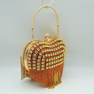 Gold Crystal Heart Fringe Evening Bag